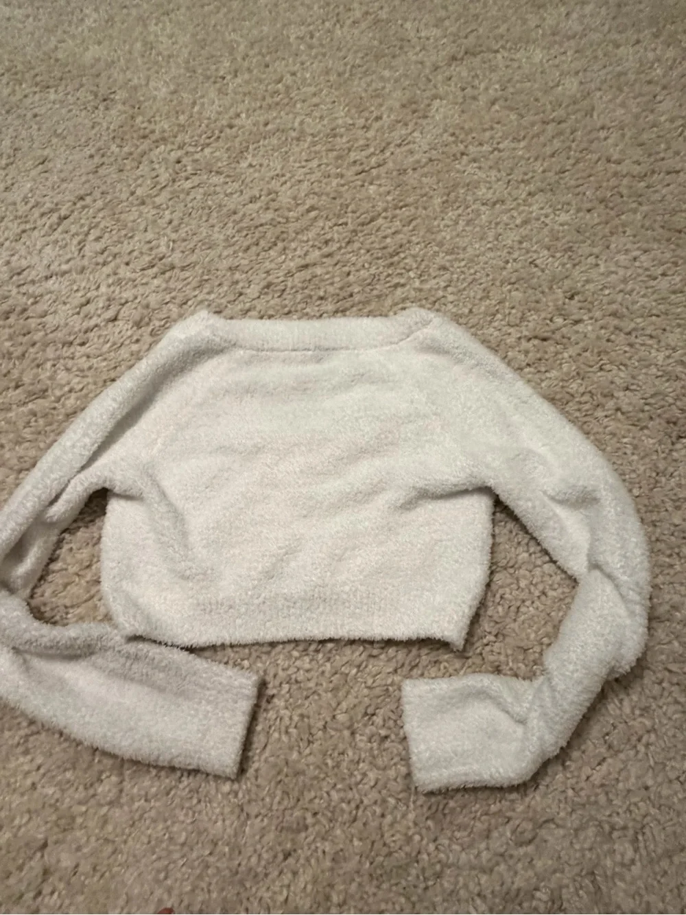 Cropped White V-Neck Fuzzy Anthropologie Sweater